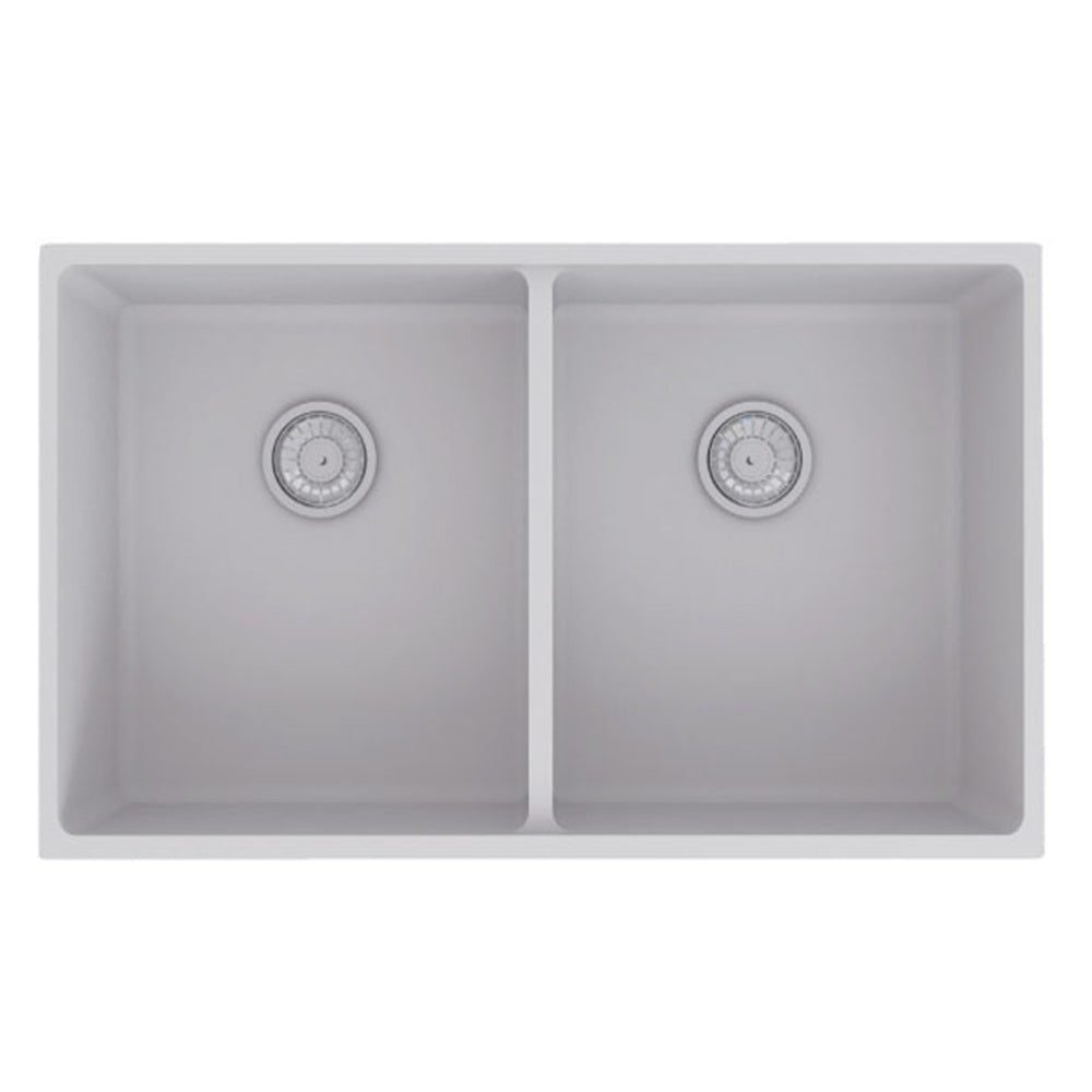 Amelie Deauville Kitchen Sink Quartz Double Bowl (Topmount/Undermount) 813x457x249mm (No Overflow) White BDOFORSB813WH