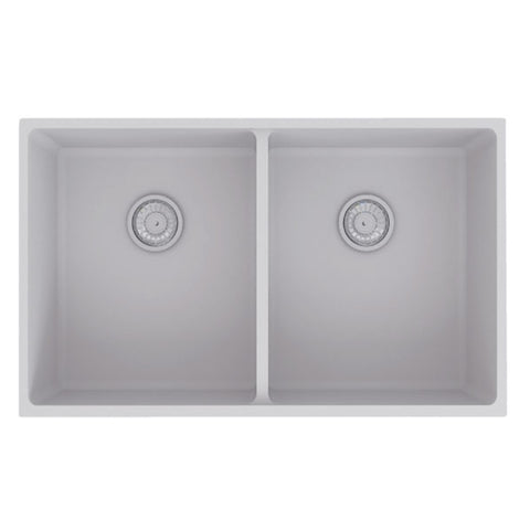 Amelie Deauville Kitchen Sink Quartz Double Bowl (Topmount/Undermount) 813x457x249mm (No Overflow) White BDOFORSB813WH