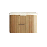 Otti Hanava Curve Fluted Wall Hung Vanity 900mm Woodland Oak / English Edge 50mm Sand Dune Top HAW900LST-SD