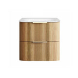 Otti Hanava Curve Fluted Wall Hung Vanity 600mm Woodland Oak / Chloe Silk Top HAW600LMT-CS