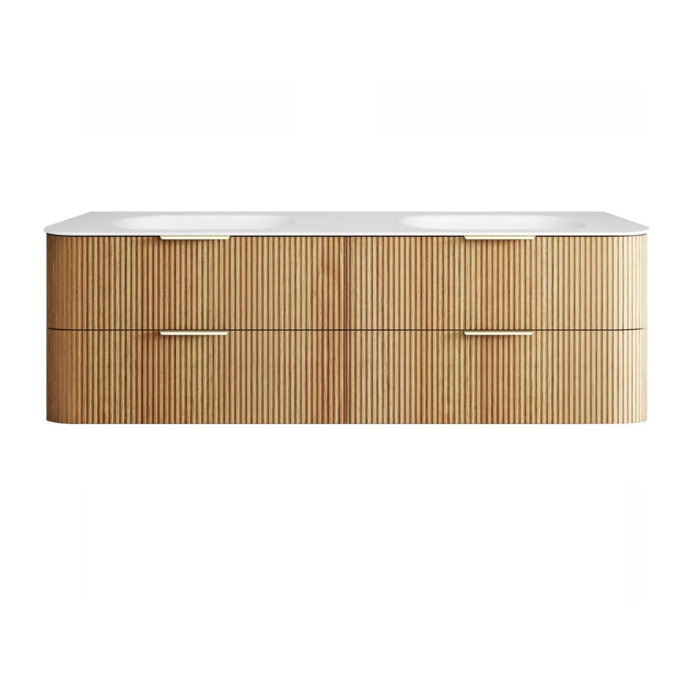Otti Hanava Curve Fluted Wall Hung Vanity 1800mm Woodland Oak / Chloe Silk Top HAW1800LMT-CS