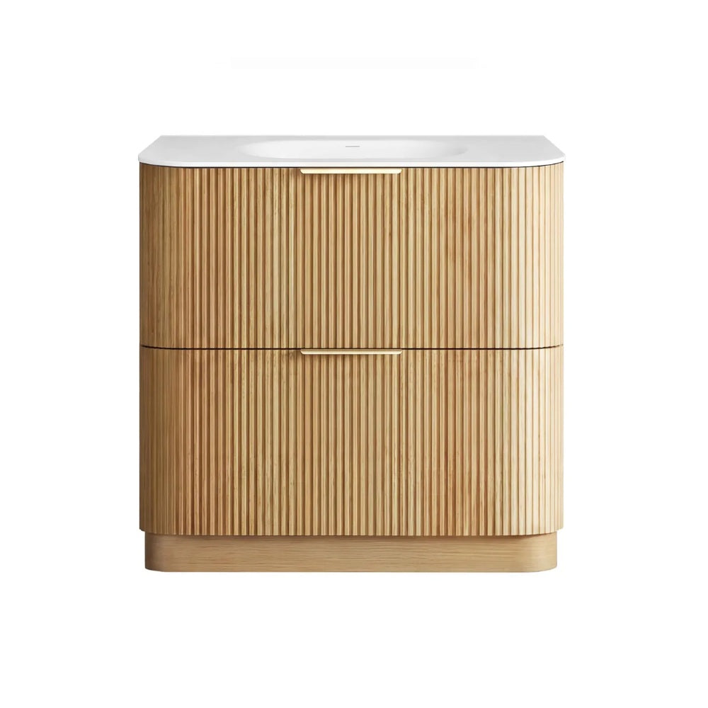 Otti Havana Fluted Freestanding Curve Vanity 900mm Woodland Oak / Chloe Silk Top HAFW900LMT-CS