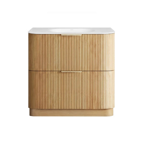 Otti Havana Fluted Freestanding Curve Vanity 900mm Woodland Oak / Chloe Silk Top HAFW900LMT-CS