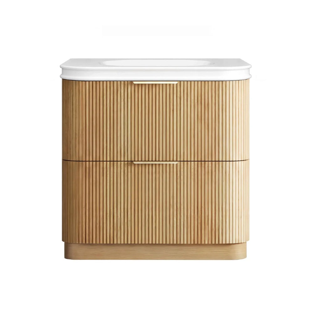 Otti Havana Fluted Freestanding Curve Vanity 900mm Woodland Oak / Square Basin Moulded Top HAFW900LMT-SB