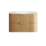 Otti Hanava Curve Fluted Wall Hung Vanity 900mm Woodland Oak / Chloe Silk Top HAW900LMT-CS
