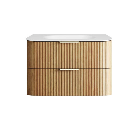 Otti Hanava Curve Fluted Wall Hung Vanity 900mm Woodland Oak / Chloe Silk Top HAW900LMT-CS