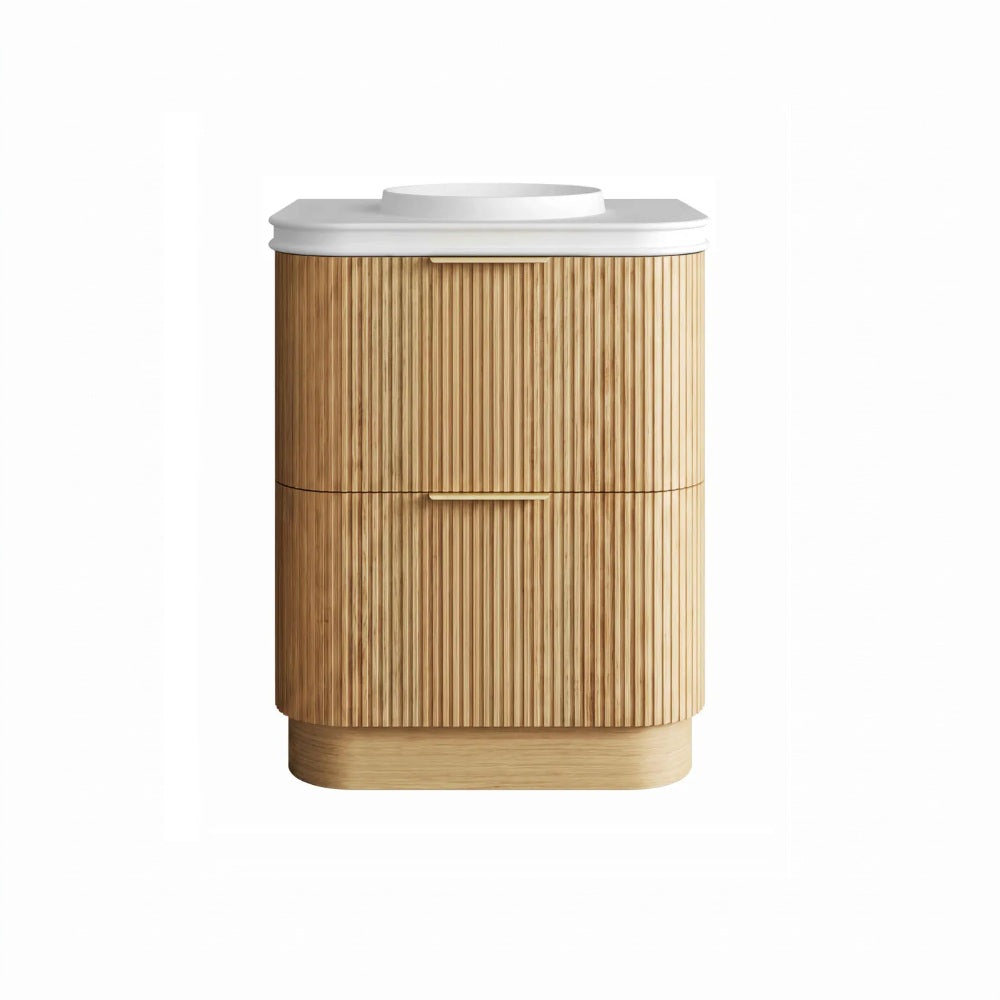 Otti Havana Fluted Freestanding Curve Vanity 750mm Woodland Oak / Round Basin Moulded Top HAFW750LMT-RB