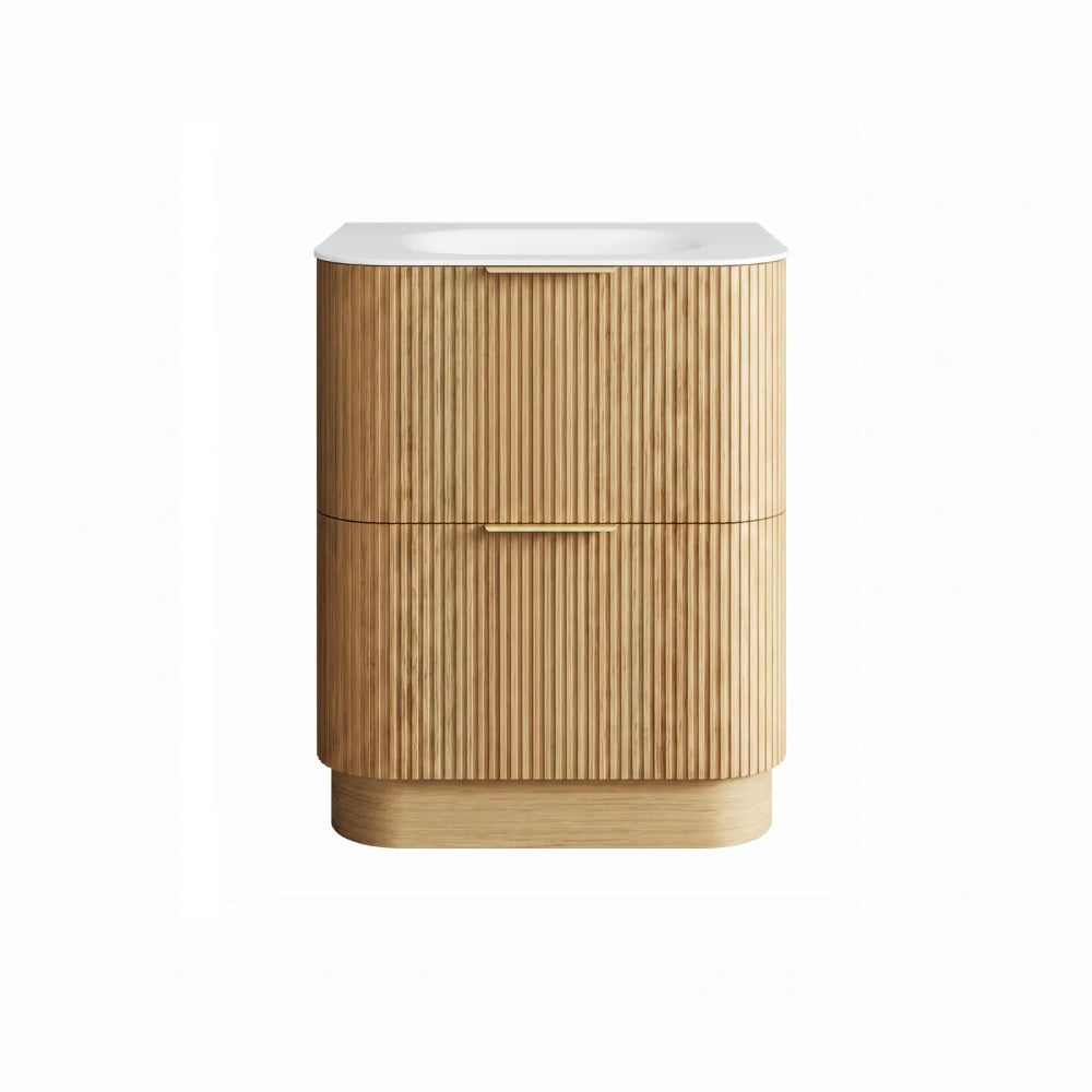 Otti Havana Fluted Freestanding Curve Vanity 750mm Woodland Oak / Chloe Silk Top HAFW750LMT-CS