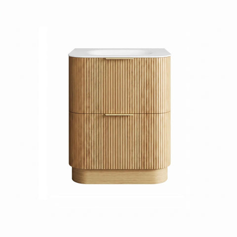Otti Havana Fluted Freestanding Curve Vanity 750mm Woodland Oak / Chloe Silk Top HAFW750LMT-CS