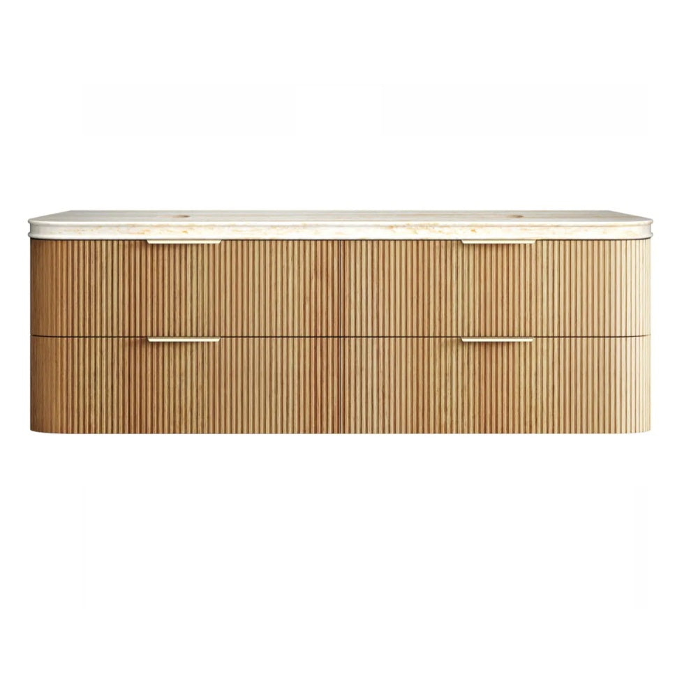 Otti Hanava Curve Fluted Wall Hung Vanity 1800mm Woodland Oak / English Edge 50mm Sand Dune Top HAW1800LST-SD