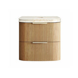 Otti Hanava Curve Fluted Wall Hung Vanity 600mm Woodland Oak / English Edge 50mm Sand Dune Top HAW600LST-SD