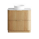 Otti Havana Fluted Freestanding Curve Vanity 900mm Woodland Oak / Cloudy Carrara Top HAFW900LST-CA