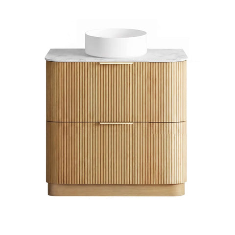 Otti Havana Fluted Freestanding Curve Vanity 900mm Woodland Oak / Cloudy Carrara Top HAFW900LST-CA