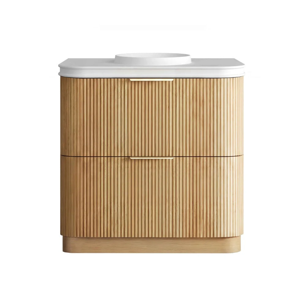 Otti Havana Fluted Freestanding Curve Vanity 900mm Woodland Oak / Round Basin Moulded Top HAFW900LMT-RB