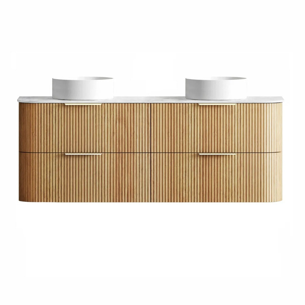 Otti Havana Fluted Wall Hung Curve Vanity 1500mm Woodland Oak / Cloudy Carrara Top HAW1500LST-CA