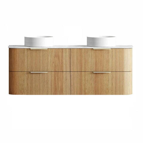 Otti Havana Fluted Wall Hung Curve Vanity 1500mm Woodland Oak / Cloudy Carrara Top HAW1500LST-CA