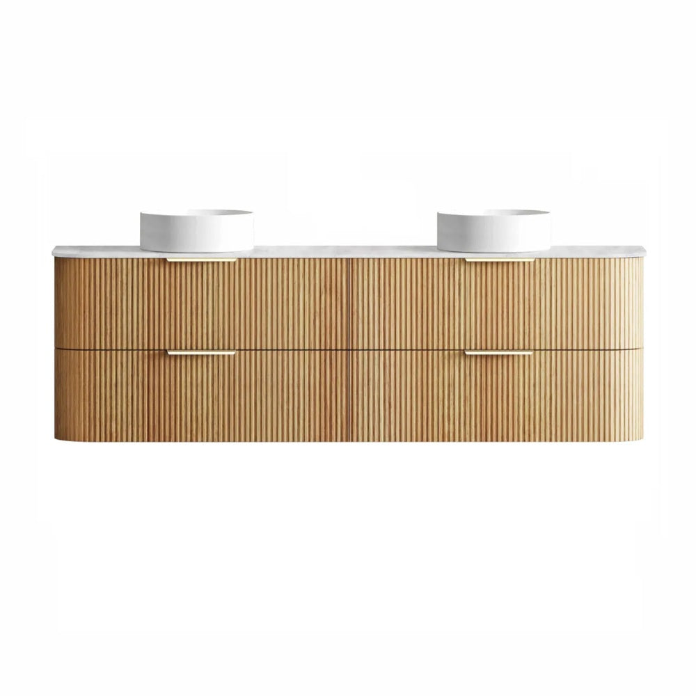 Otti Havana Fluted Wall Hung Curve Vanity 1800mm Woodland Oak / Cloudy Carrara Top HAW1800LST-CA