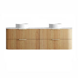 Otti Havana Fluted Wall Hung Curve Vanity 1800mm Woodland Oak / Cloudy Carrara Top HAW1800LST-CA