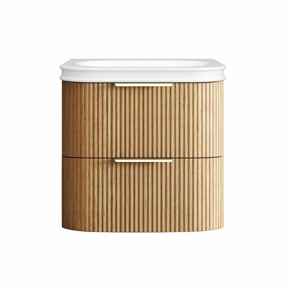 Otti Havana Fluted Wall Hung Curve Vanity 600mm Woodland Oak / Square Basin Moulded Top HAW600LMT-SB