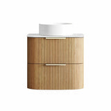 Otti Havana Fluted Wall Hung Curve Vanity 600mm Woodland Oak / Cloudy Carrara Top HAW600LST-CA
