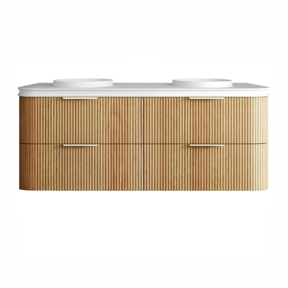 Otti Havana Fluted Wall Hung Curve Vanity 1500mm Woodland Oak / Round Basin Moulded Top HAW1500LMT-RB