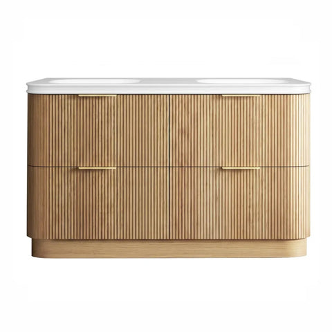 Otti Havana Fluted Freestanding Curve Vanity 1500mm Woodland Oak / Square Basin Moulded Top HAFW1500LMT-SB