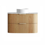 Otti Havana Fluted Wall Hung Curve Vanity 900mm Woodland Oak / Cloudy Carrara Top HAW900LST-CA