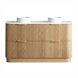 Otti Havana Fluted Freestanding Curve Vanity 1500mm Woodland Oak / Pure White Top HAFW1500LST-PW
