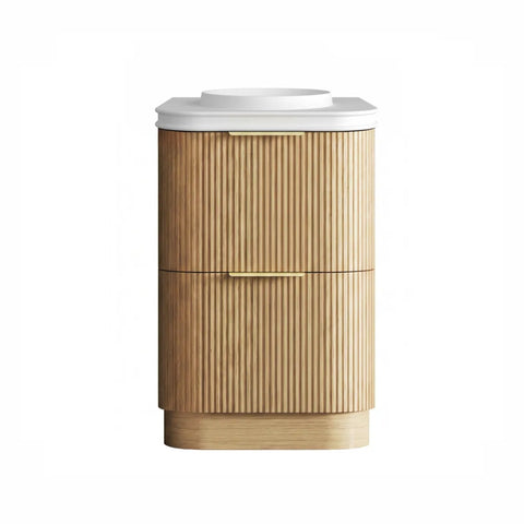 Otti Havana Fluted Freestanding Curve Vanity 600mm Woodland Oak / Round Basin Moulded Top HAFW600LMT-RB