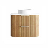 Otti Havana Fluted Wall Hung Curve Vanity 750mm Woodland Oak / Pure White Top HAW750LST-PW