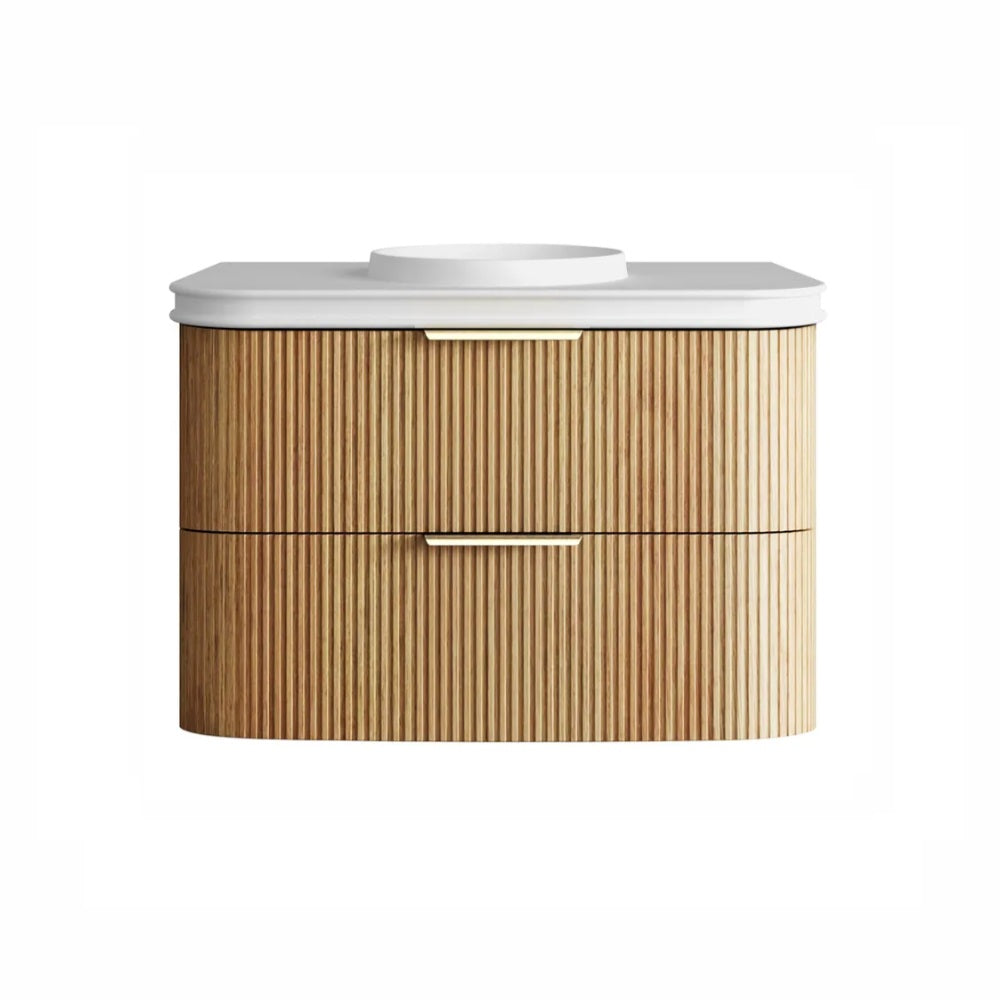 Otti Havana Fluted Wall Hung Curve Vanity 900mm Woodland Oak / Round Basin Moulded Top HAW900LMT-RB