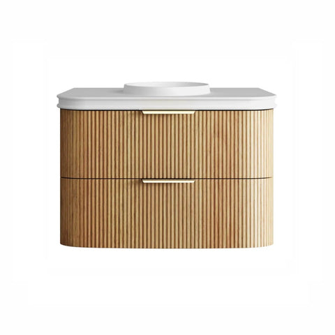 Otti Havana Fluted Wall Hung Curve Vanity 900mm Woodland Oak / Round Basin Moulded Top HAW900LMT-RB