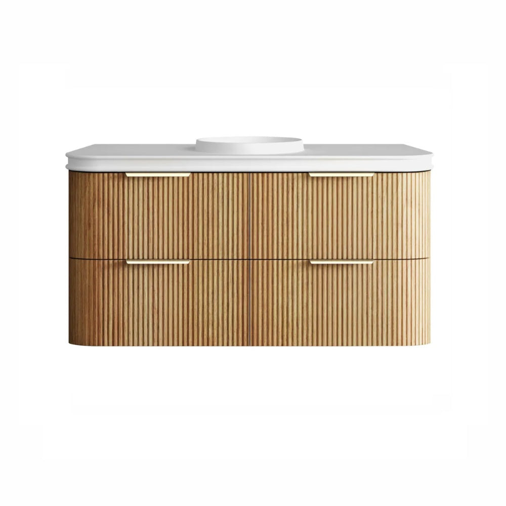 Otti Havana Fluted Wall Hung Curve Vanity 1200mm Woodland Oak / Round Basin Moulded Top HAW1200LMT-RB