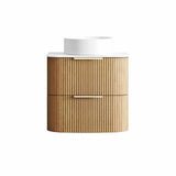 Otti Havana Fluted Wall Hung Curve Vanity 600mm Woodland Oak / Pure White Top HAW600LST-PW
