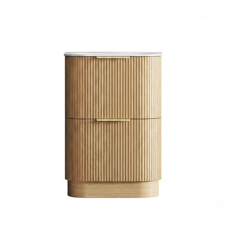 Otti Havana Fluted Freestanding Curve Vanity 600mm Woodland Oak / Chloe Silk Top HAFW600LMT-CS