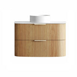 Otti Havana Fluted Wall Hung Curve Vanity 900mm Woodland Oak / Pure White Top HAW900LST-PW