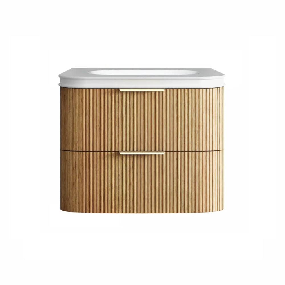 Otti Havana Fluted Wall Hung Curve Vanity 750mm Woodland Oak / Square Basin Moulded Top HAW750LMT-SB