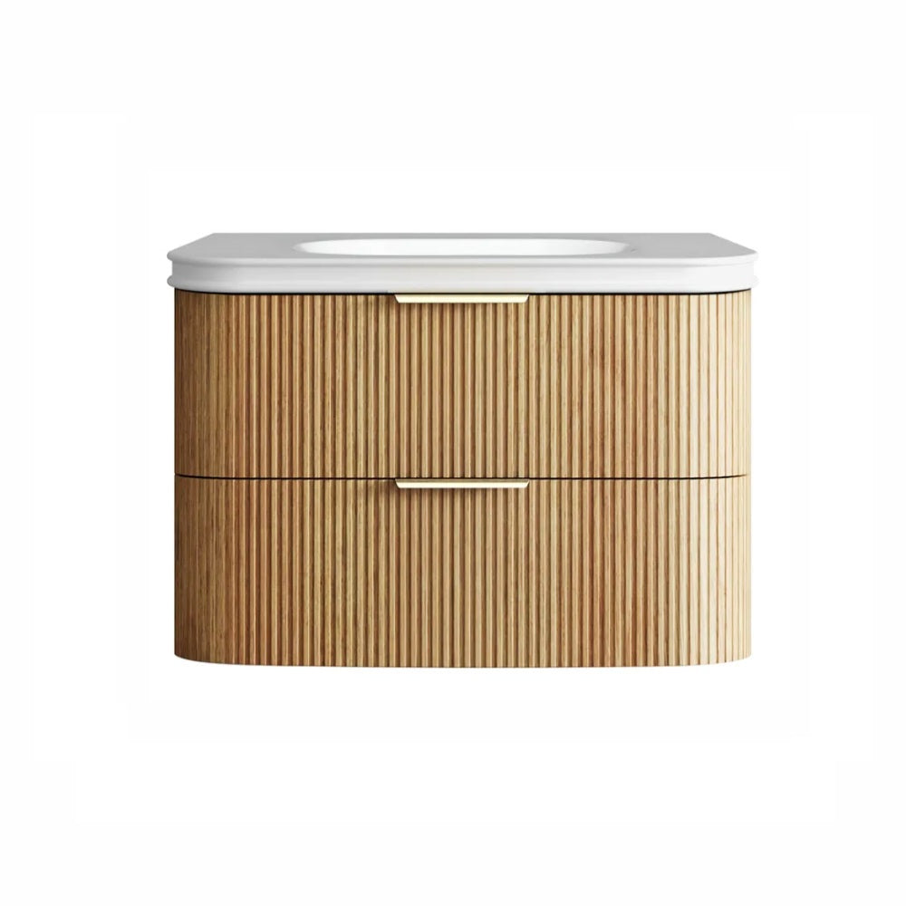 Otti Havana Fluted Wall Hung Curve Vanity 900mm Woodland Oak / Square Basin Moulded Top HAW900LMT-SB
