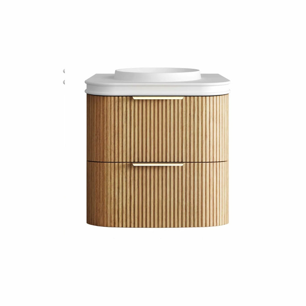 Otti Havana Fluted Wall Hung Curve Vanity 600mm Woodland Oak / Round Basin Moulded Top HAW600LMT-RB