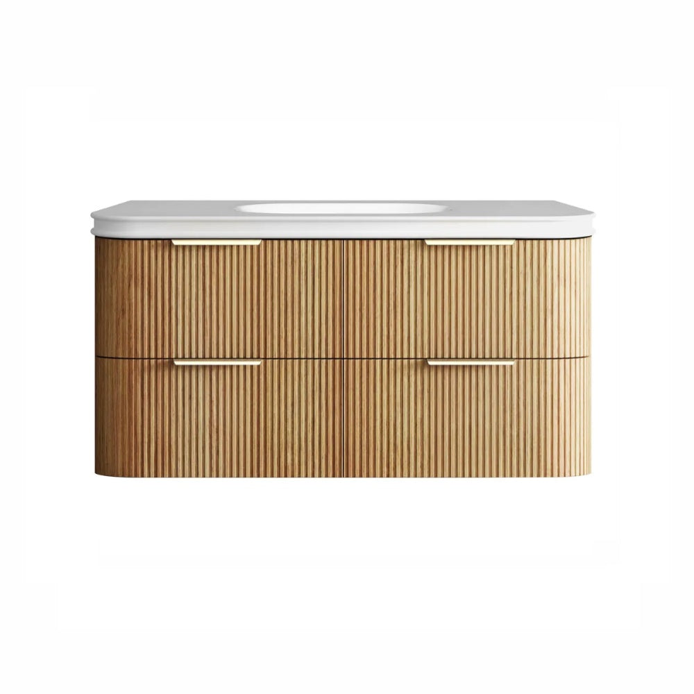 Otti Havana Fluted Wall Hung Curve Vanity 1200mm Woodland Oak / Square Basin Moulded Top HAW1200LMT-SB