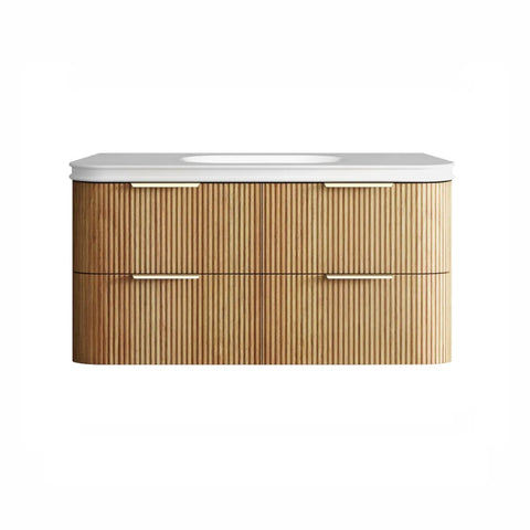 Otti Havana Fluted Wall Hung Curve Vanity 1200mm Woodland Oak / Square Basin Moulded Top HAW1200LMT-SB