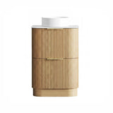 Otti Havana Fluted Freestanding Curve Vanity 600mm Woodland Oak / Cloudy Carrara Top HAFW600LST-CA