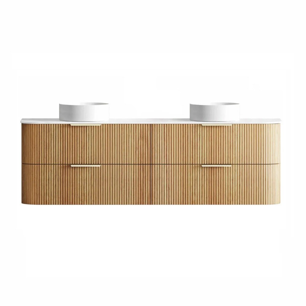 Otti Havana Fluted Wall Hung Curve Vanity 1800mm Woodland Oak / Pure White Top HAW1800LST-PW