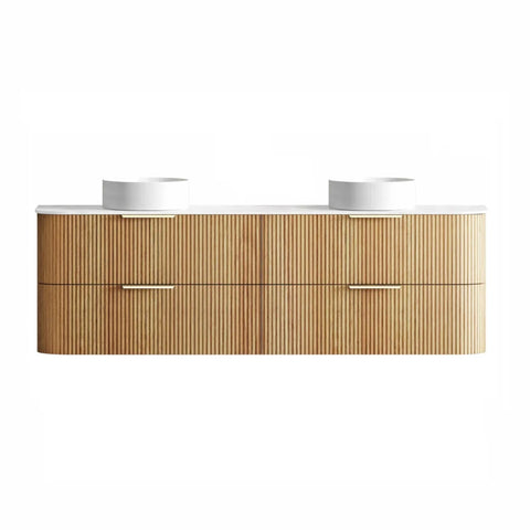Otti Havana Fluted Wall Hung Curve Vanity 1800mm Woodland Oak / Pure White Top HAW1800LST-PW