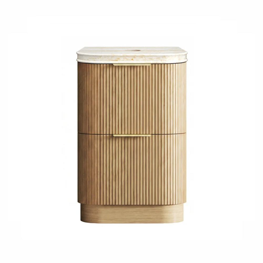 Otti Havana Fluted Freestanding Curve Vanity 600mm Woodland Oak / Sand Dune Top HAFW600LST-SD