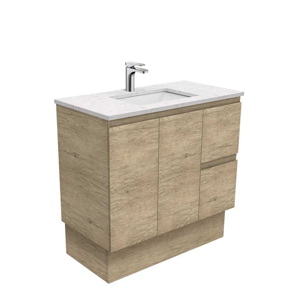 Fienza Sarah Bianco Marble Edge On Kickboard Vanity Right Drawers (1 Taphole) 900mm Silica Free Scandi Oak SI90SKR-SF
