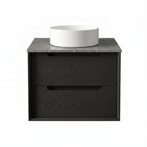 Otti Byron Wall Hung Vanity 600mm (12 O'Clock Taphole) Black Oak / Amani Grey Top BY600BST-G-12TH
