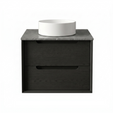 Otti Byron Wall Hung Vanity 600mm (2 O'Clock Taphole) Black Oak / Amani Grey Top BY600BST-G-2TH