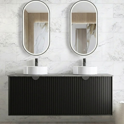 Otti Marlo Wall Hung Vanity 1500mm (10 & 2 O'Clock Taphole) Matte Black / Amani Grey Top MA1500BST-G-10TH