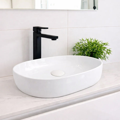 Amelie Deauville Oval Above Counter Basin 460mm (No Overflow) Gloss White BDOPOL460AVB